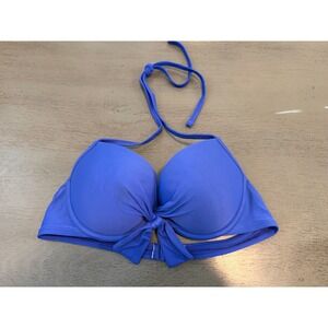 Aerie Royal Blue Push Up Bikini Top Underwire Twist Front Halter 36B